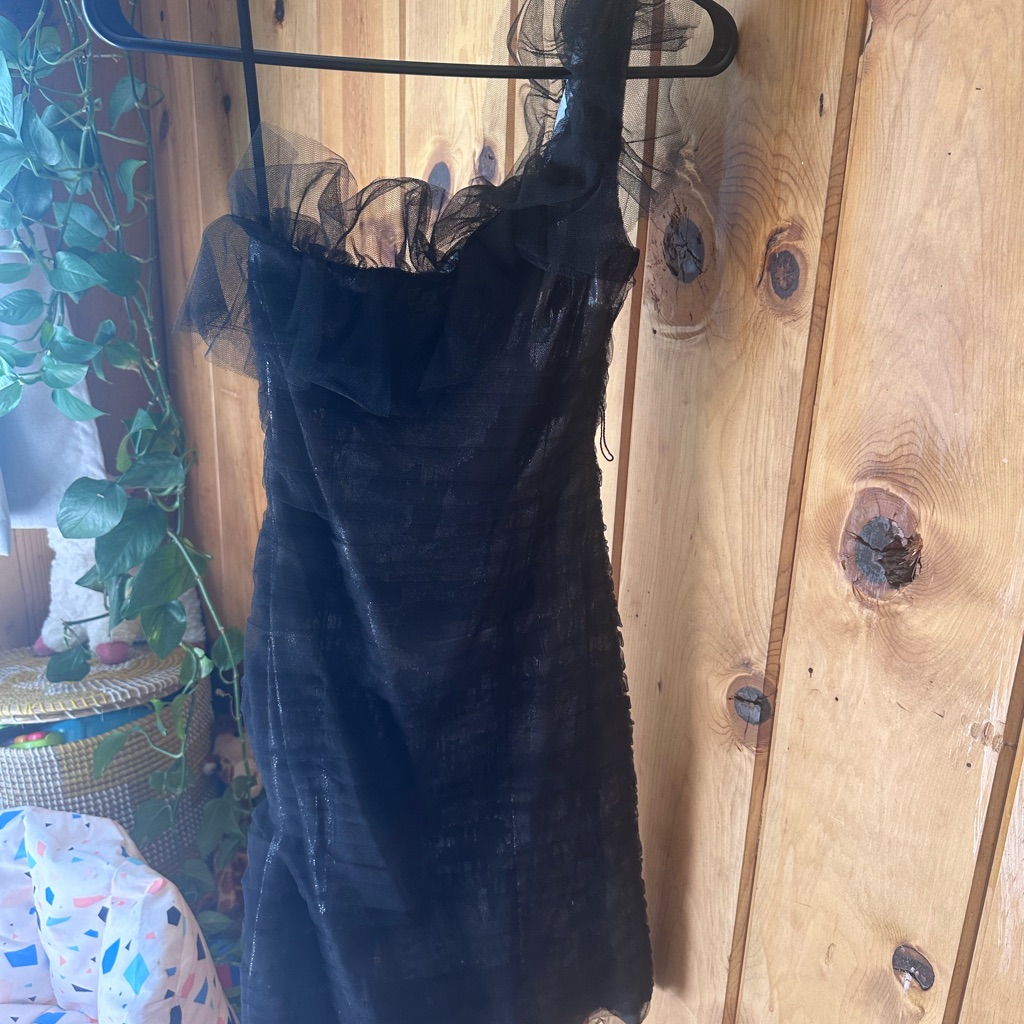 Bcbgmaxazria Black One-Shoulder Dress With Ruffle Detail